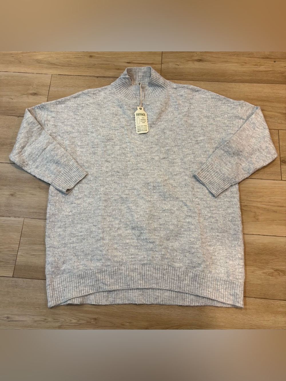 FAT FACE REBEKAH Long Line Jumper Sweater Light Gray Recycled Fabrics Sz 12 NWT